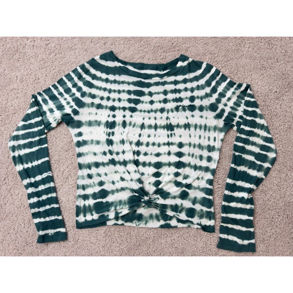 PINK Victoria's Secret Tie Dye Twist Front Long Sleeve Top Green White XS - Picture 10 of 14